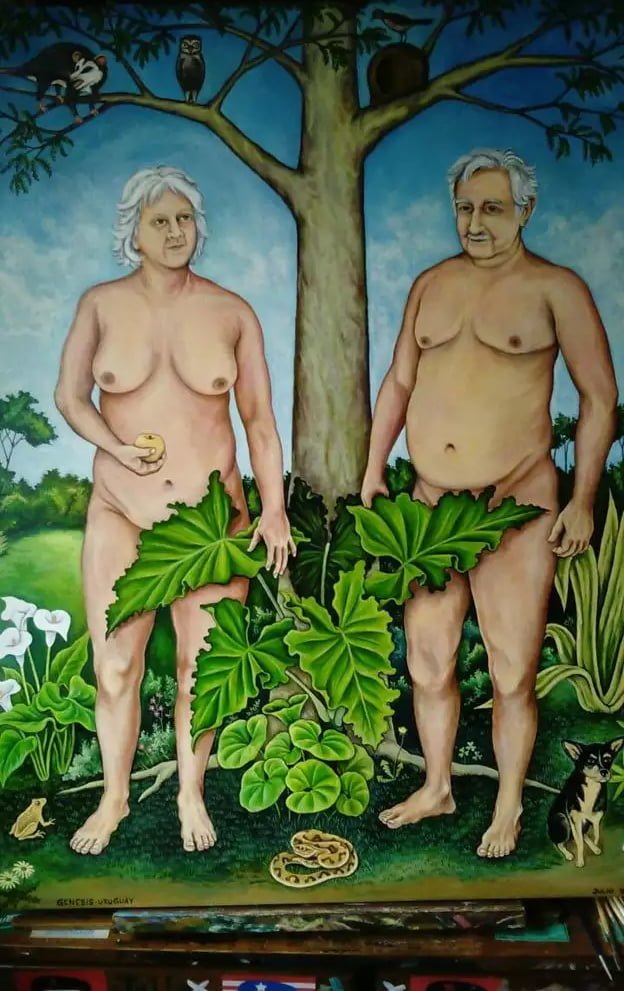 A painting of Mujica and Topolansky depicted as Adam and Eve has been removed on "orders from above"