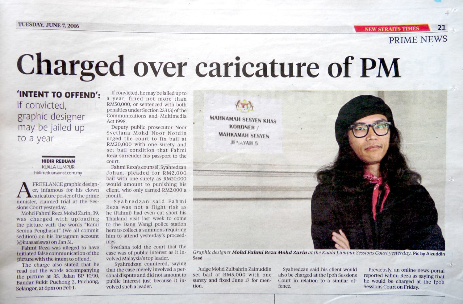 Conmutan la pena de cárcel para Fahmi Reza por dibujar al primer ministro de Malasia como un payaso