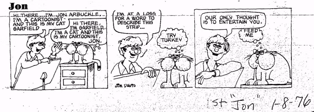 Descubren las primeras tiras de Jim Davis garfield