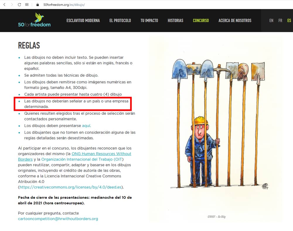 La OIT organiza un concurso de humor gráfico contra el trabajo forzoso, con censura previa
