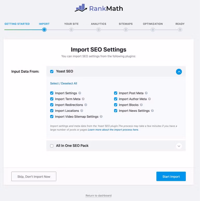 Ran Math SEO PRO Importar