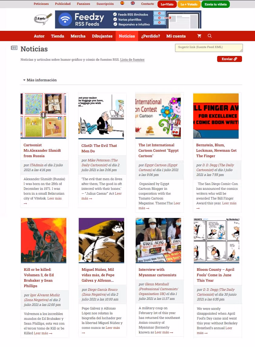 Página de noticias, volviendo al feed RSS