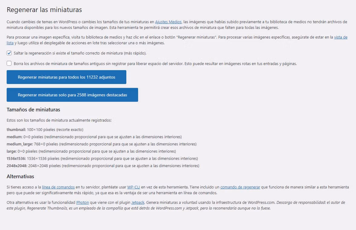 Cómo deshabilitar los distintos tamaños de imágenes creadas automáticamente por WordPress 3