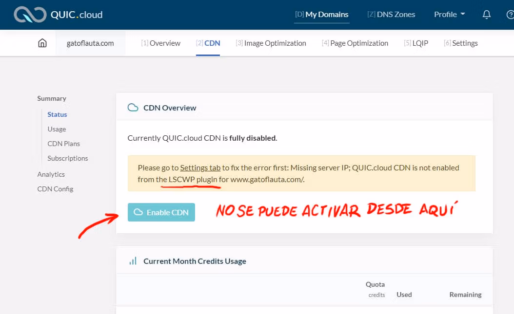 Konfigurace QUIC.cloud CDN na LiteSpeed 7