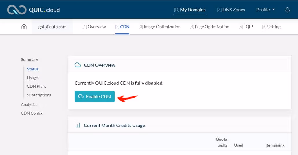 Konfigurace QUIC.cloud CDN na LiteSpeed 9