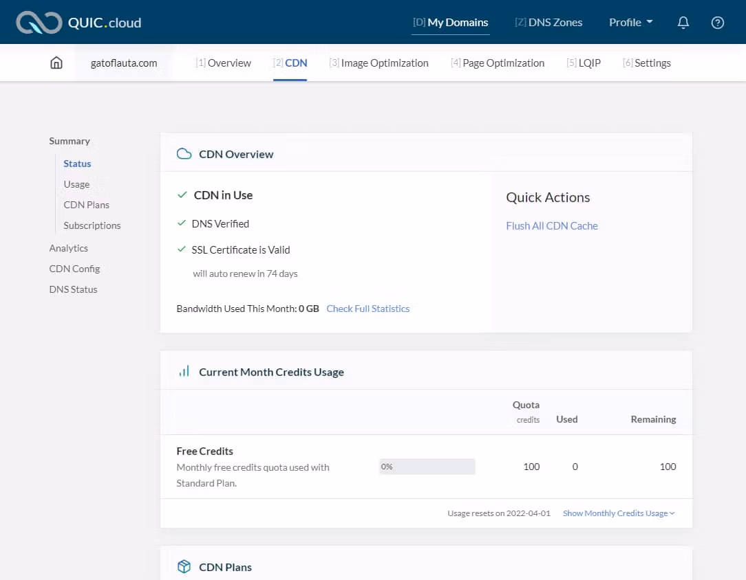 Konfigurace QUIC.cloud CDN na LiteSpeed 16