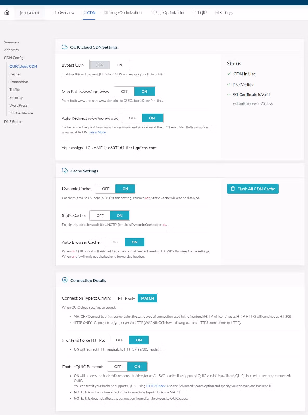 Konfigurace QUIC.cloud CDN na LiteSpeed 17
