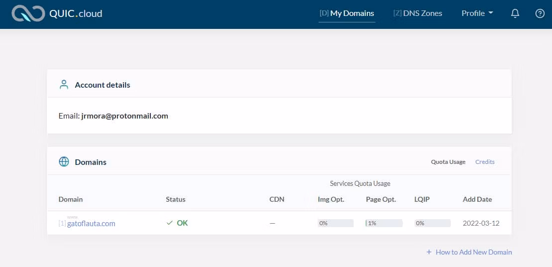 Konfigurace QUIC.cloud CDN na LiteSpeed 5