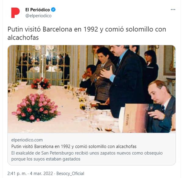 Putin ate sirloin steak with artichokes