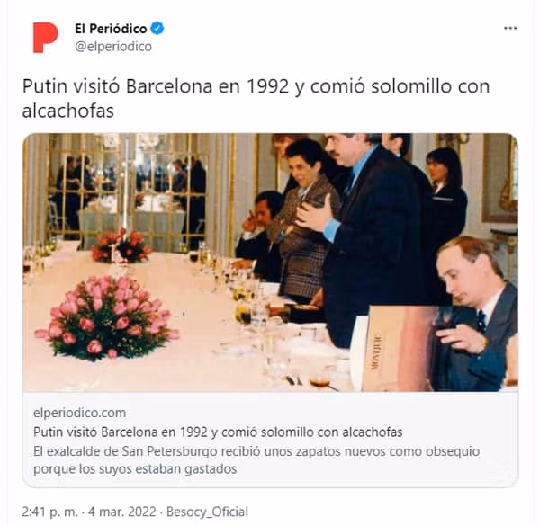 Putin comió solomillo con alcachofas Putin comió solomillo con alcachofas