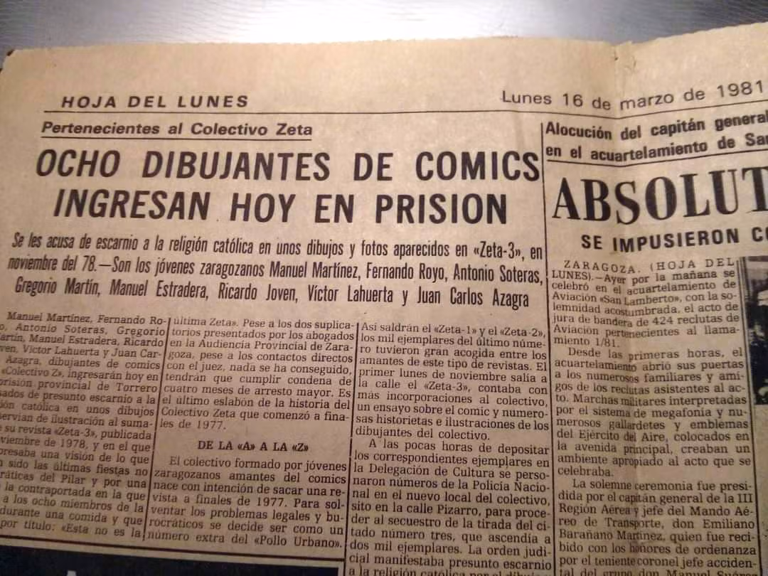 Ocho dibujantes ce cómics ingresan en prisión hoy. Hoja del Lunes, lunes 16 de marzo de 1981