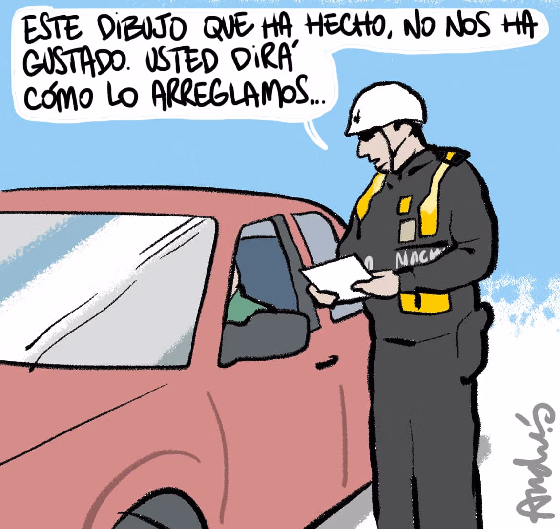 Un policía junto a la ventanilla de un coche le dice al conductor: Un policía junto a la ventanilla de un coche le dice al conductor: