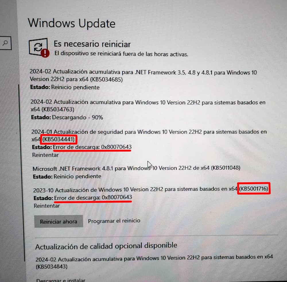 Correzione del bug 0x80070643 negli aggiornamenti di Windows 10 KB5034441 e KB5001716