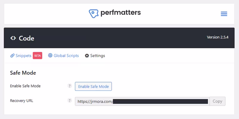 Voeg uw codefragmenten toe met Perfmatters 2
