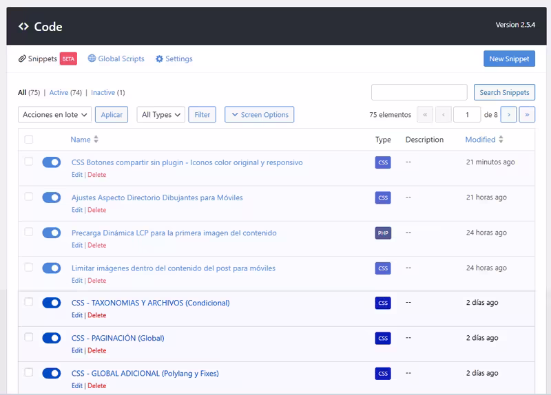 Voeg uw codefragmenten toe met Perfmatters