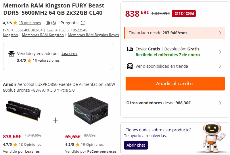 El precio de la memoria RAM se ha quintuplicado 2