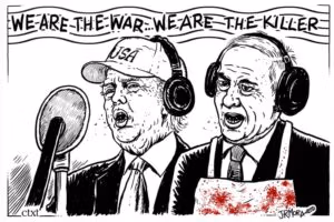 Trump y Netanyahu cantando: We are the war...we are the killer