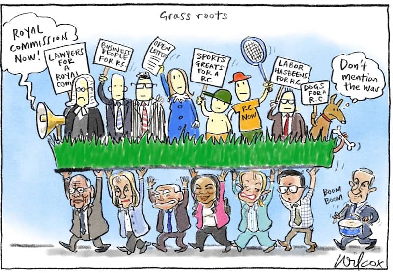 Grass roots. Viñeta de Cathy Wilcon en The Sindey Morning Herald / The Age. 7 de enero de 2026