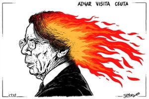 Aznar con la melena convertida en fuego como alegoría de sus acciones incendiarias
