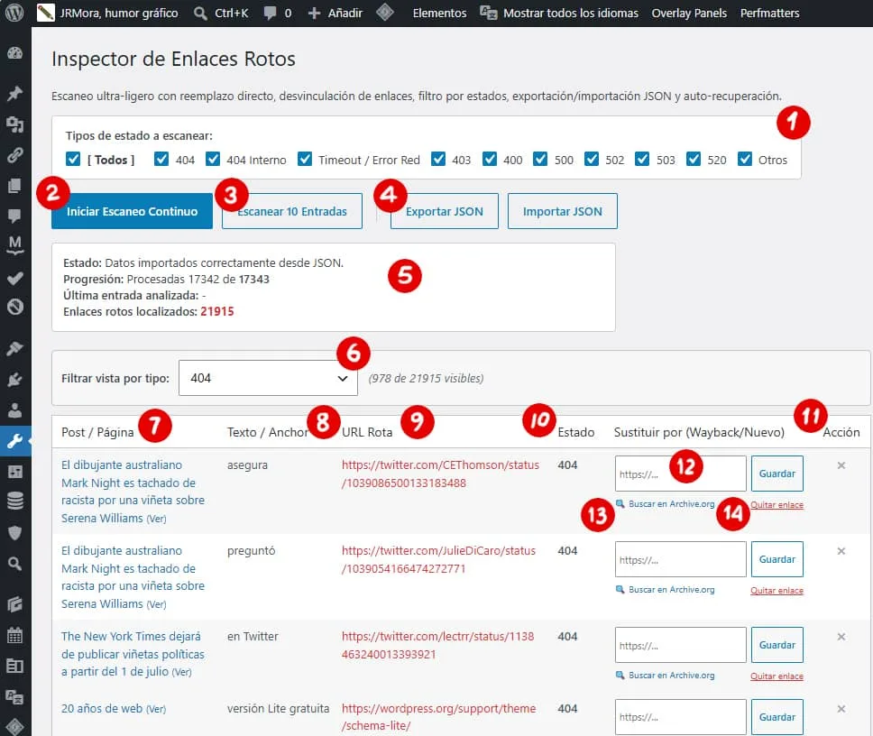 Función para encontrar y corregir enlaces rotos en WordPress