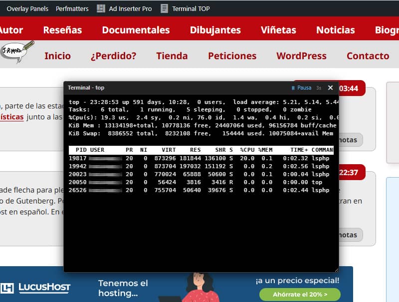 Monitorizar el servidor desde WordPress: Terminal "top" flotante sin plugins Monitorizar el servidor desde WordPress: Terminal "top" flotante sin plugins